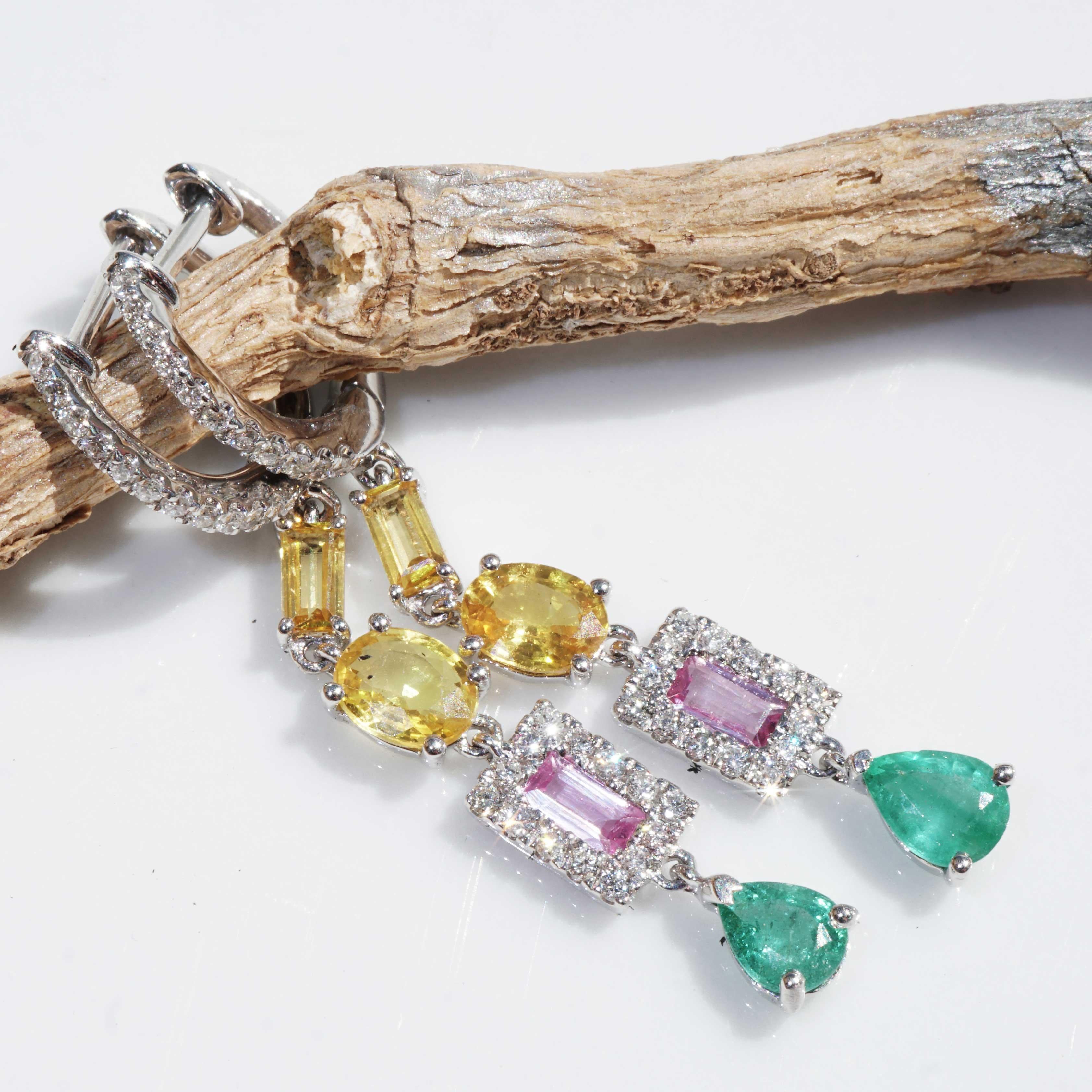 Smaragd Saphir Brillant Creole Ohrringe bunt ist hip bewundernswerte Kombination im Angebot 8
