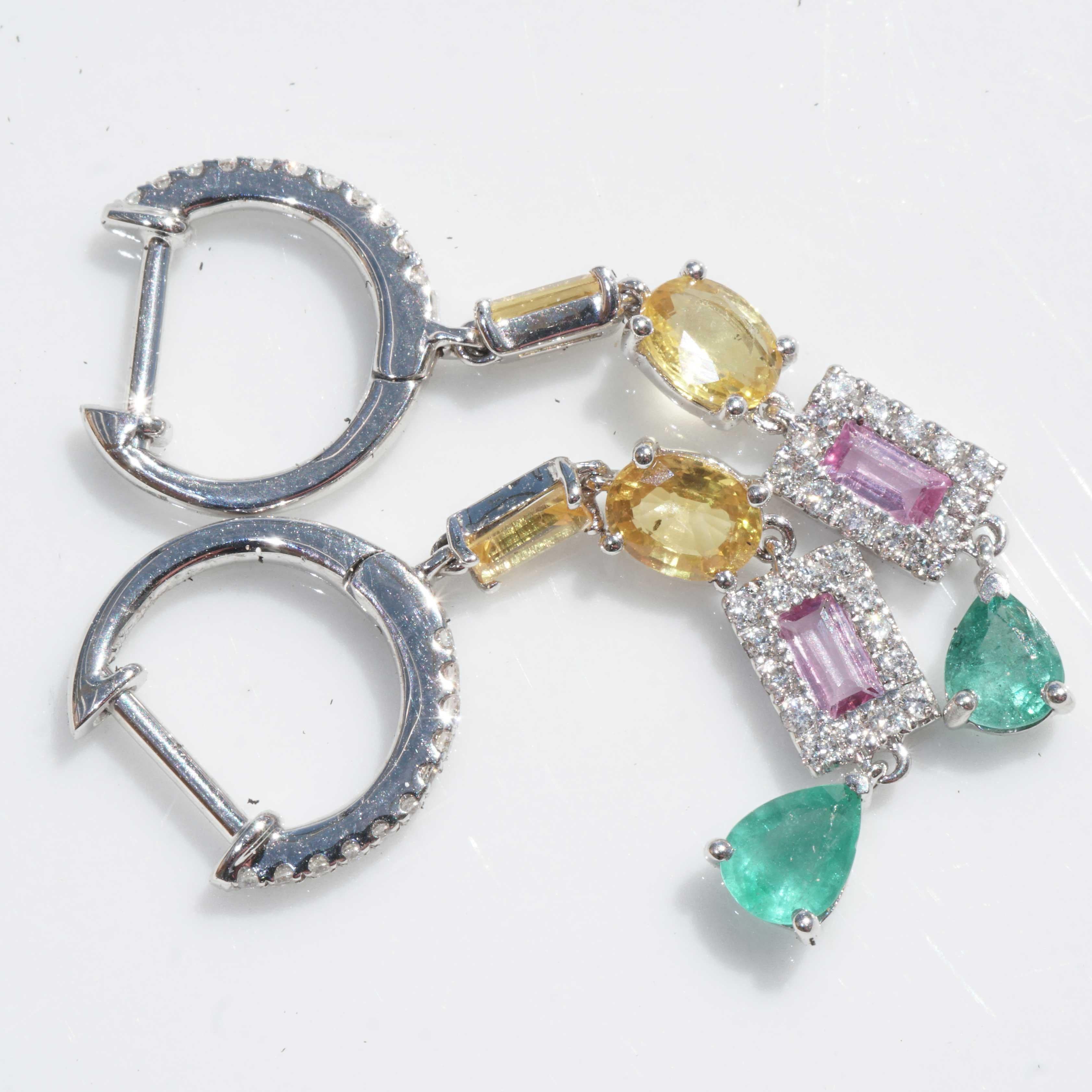Smaragd Saphir Brillant Creole Ohrringe bunt ist hip bewundernswerte Kombination im Angebot 10
