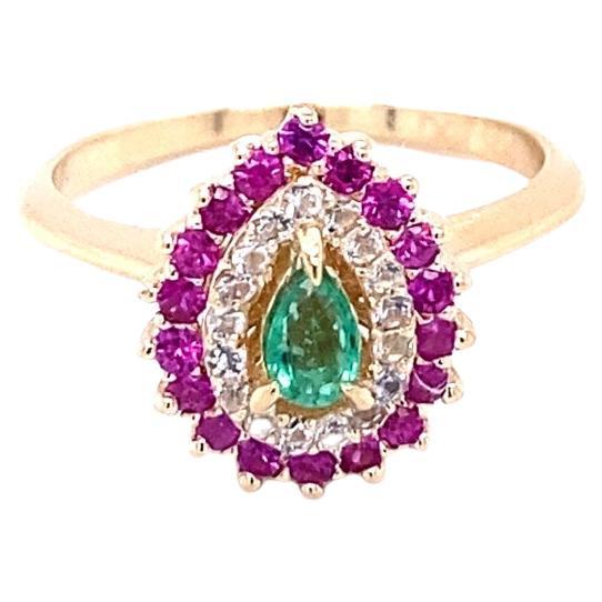 Emerald Sapphire 14 Karat Yellow Gold Cocktail Ring