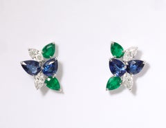 Emerald Sapphire and Diamond Cluster Earring
