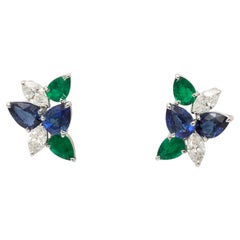 Emerald Sapphire and Diamond Cluster Earring