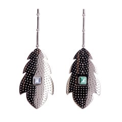 Emerald Sapphire and Diamond Leaf Drop Earrings