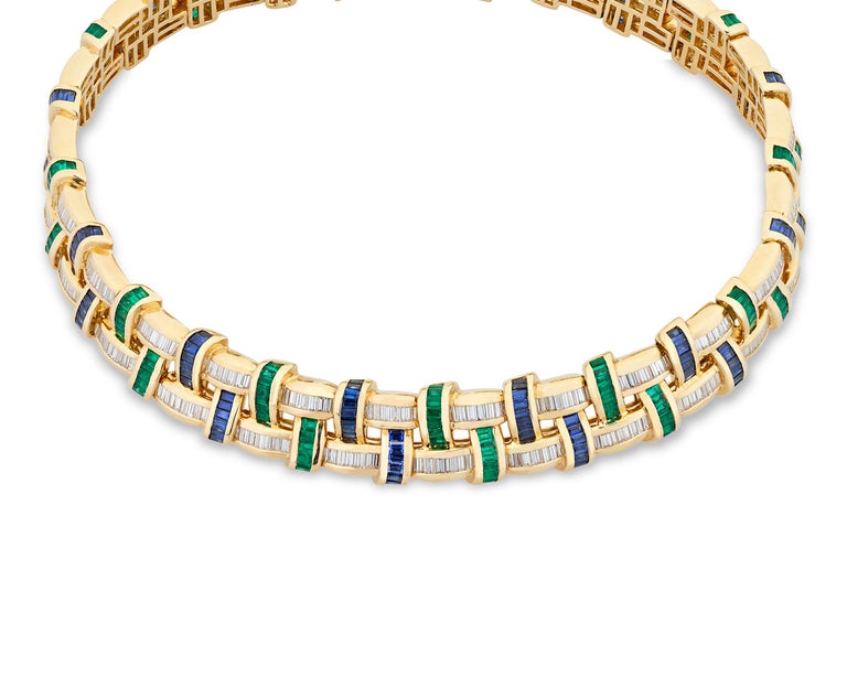 Retro Emerald, Sapphire and Diamond Necklace by Charles Krypell For Sale