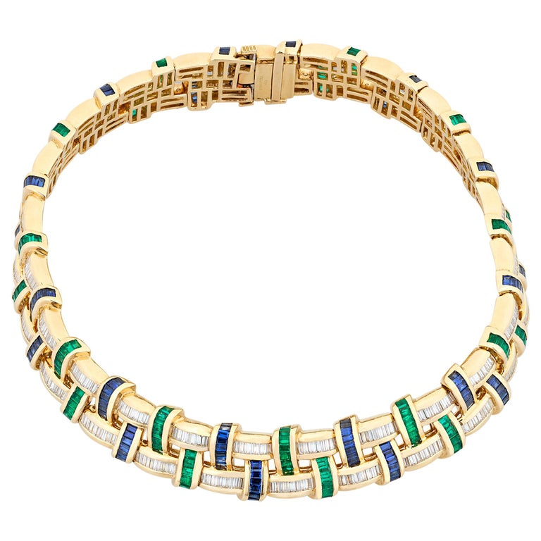 Emerald, Sapphire and Diamond Necklace by Charles Krypell For Sale