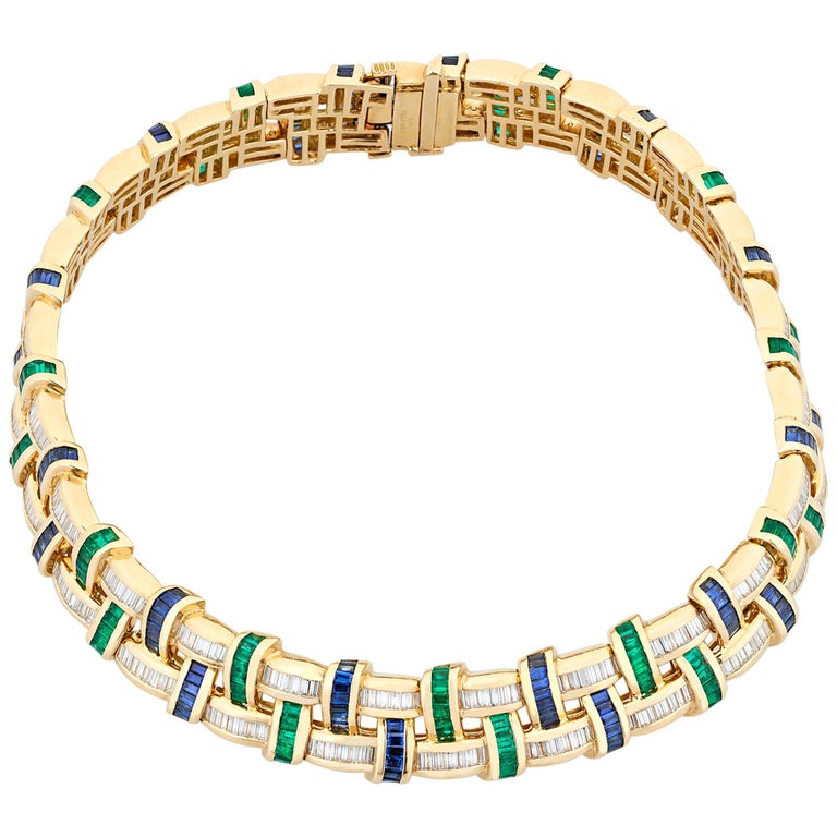 Emerald, Sapphire and Diamond Necklace by Charles Krypell at 1stDibs