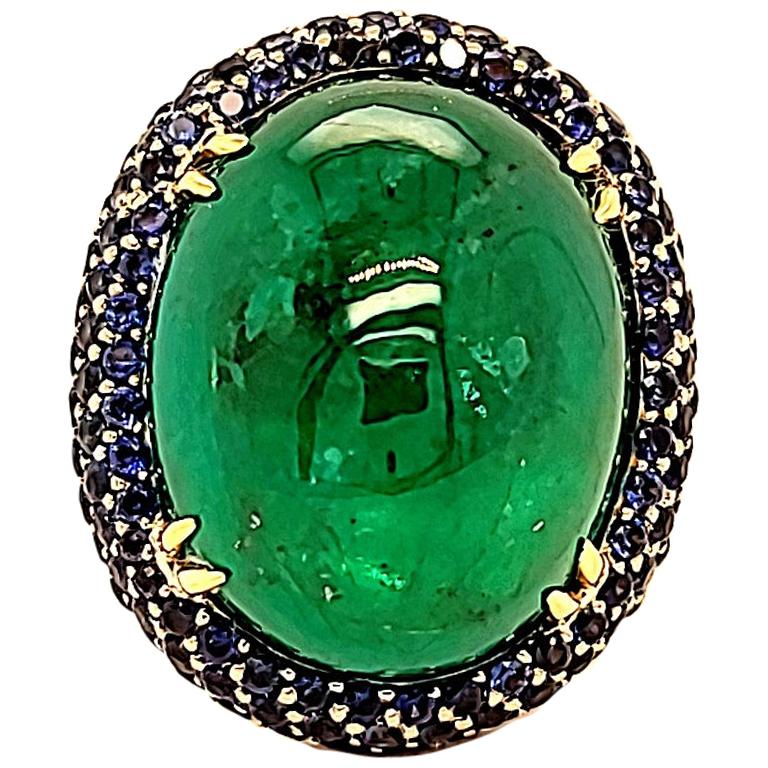 Takat 27.06 Cts Emerald, Sapphire And Diamond Ring In 18K Yellow Gold