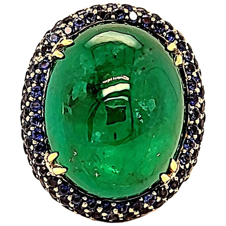 Takat 27.06 Cts Emerald, Sapphire And Diamond Ring In 18K Yellow Gold ...