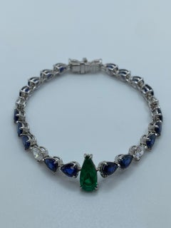 Emerald Sapphire and Pear Shaped Diamond Bracelet