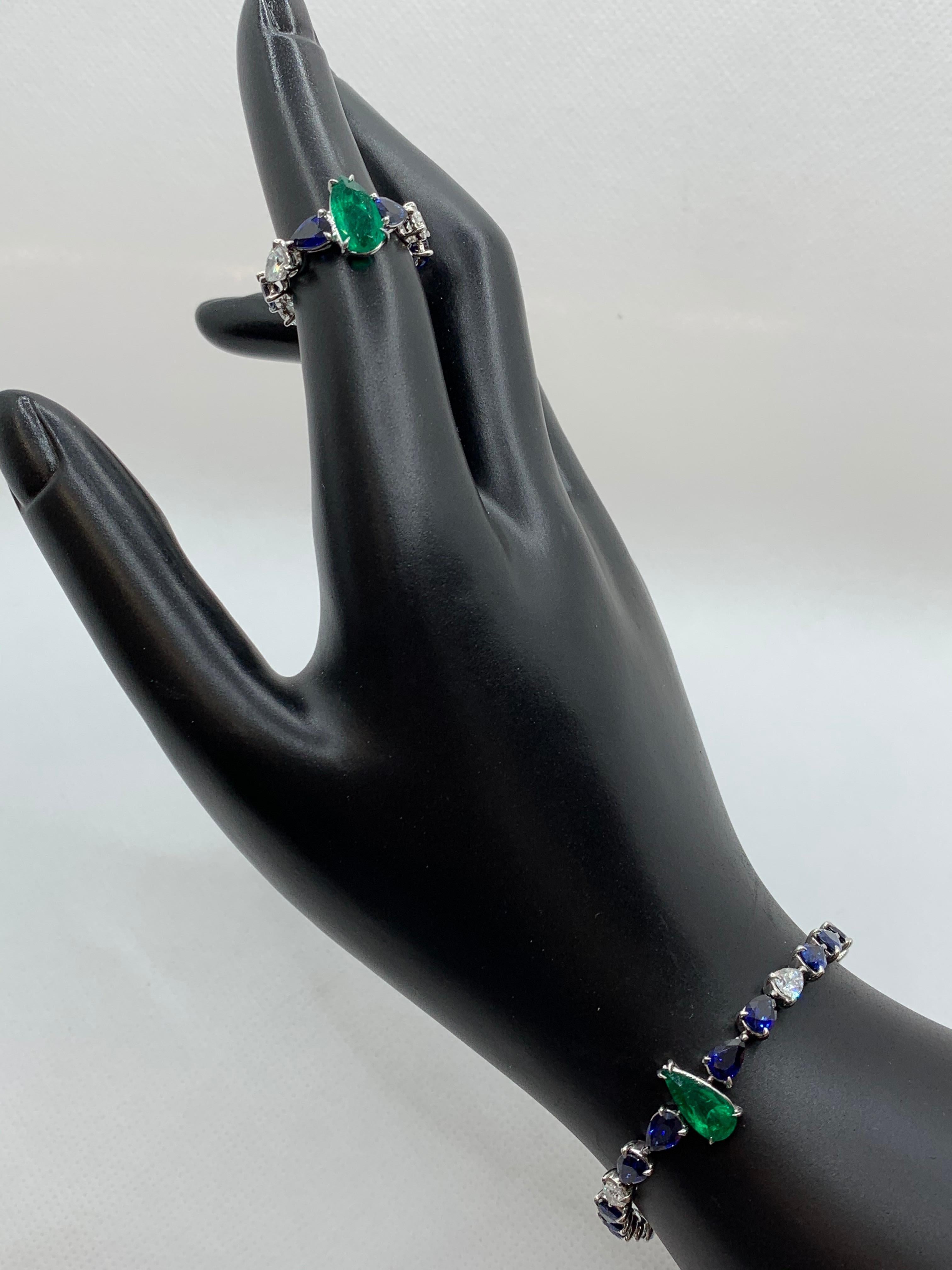 Bracciale con zaffiro smeraldo e diamanti a forma di pera In condizioni Nuovo in vendita a New York, NY