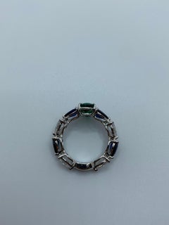 Emerald Sapphire and Pear Shaped Diamond Ring