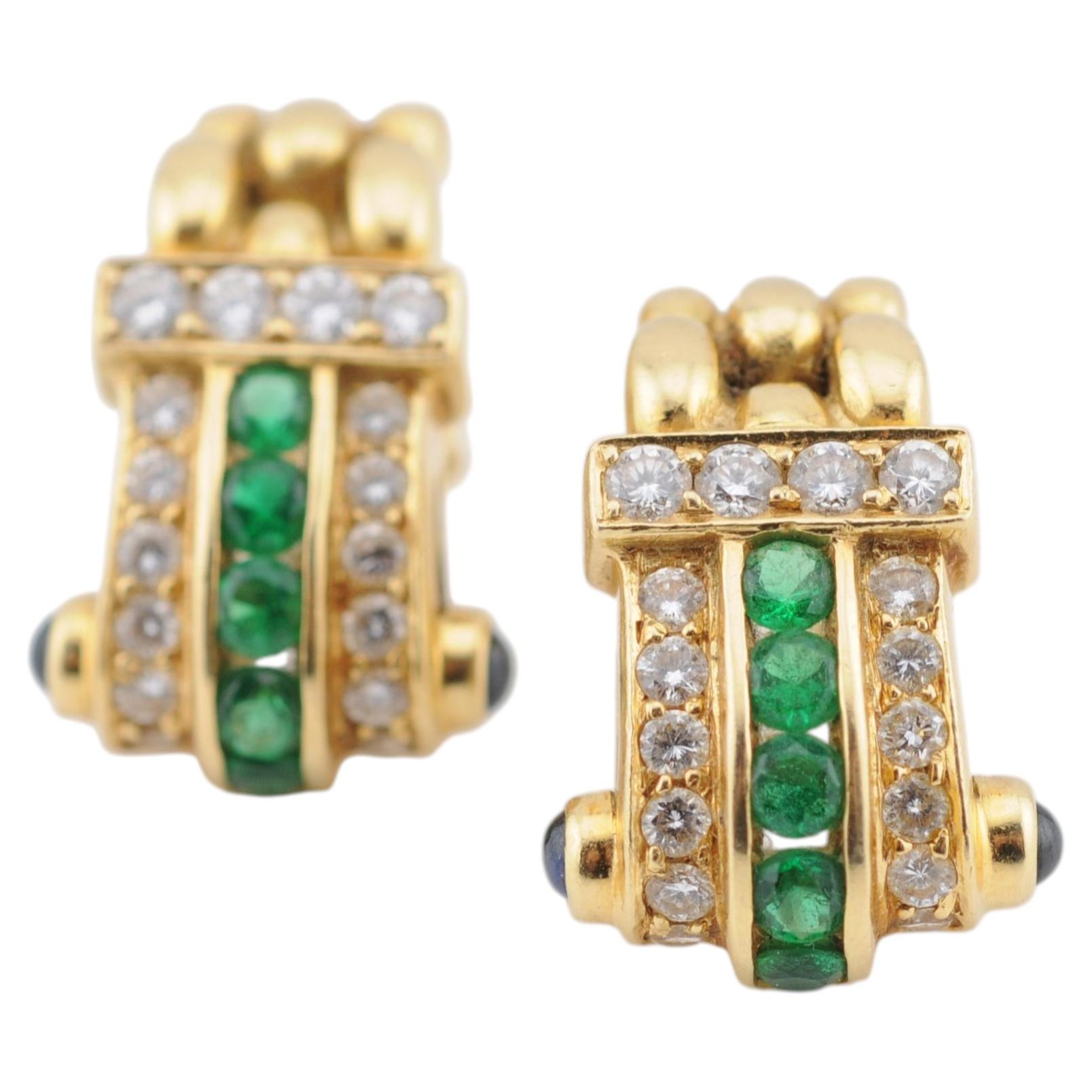 Pulsera brazalete de oro amarillo de 18 quilates con cabujón de esmeralda, zafiro y diamantes en venta