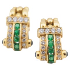 Pulsera brazalete de oro amarillo de 18 quilates con cabujón de esmeralda, zafiro y diamantes
