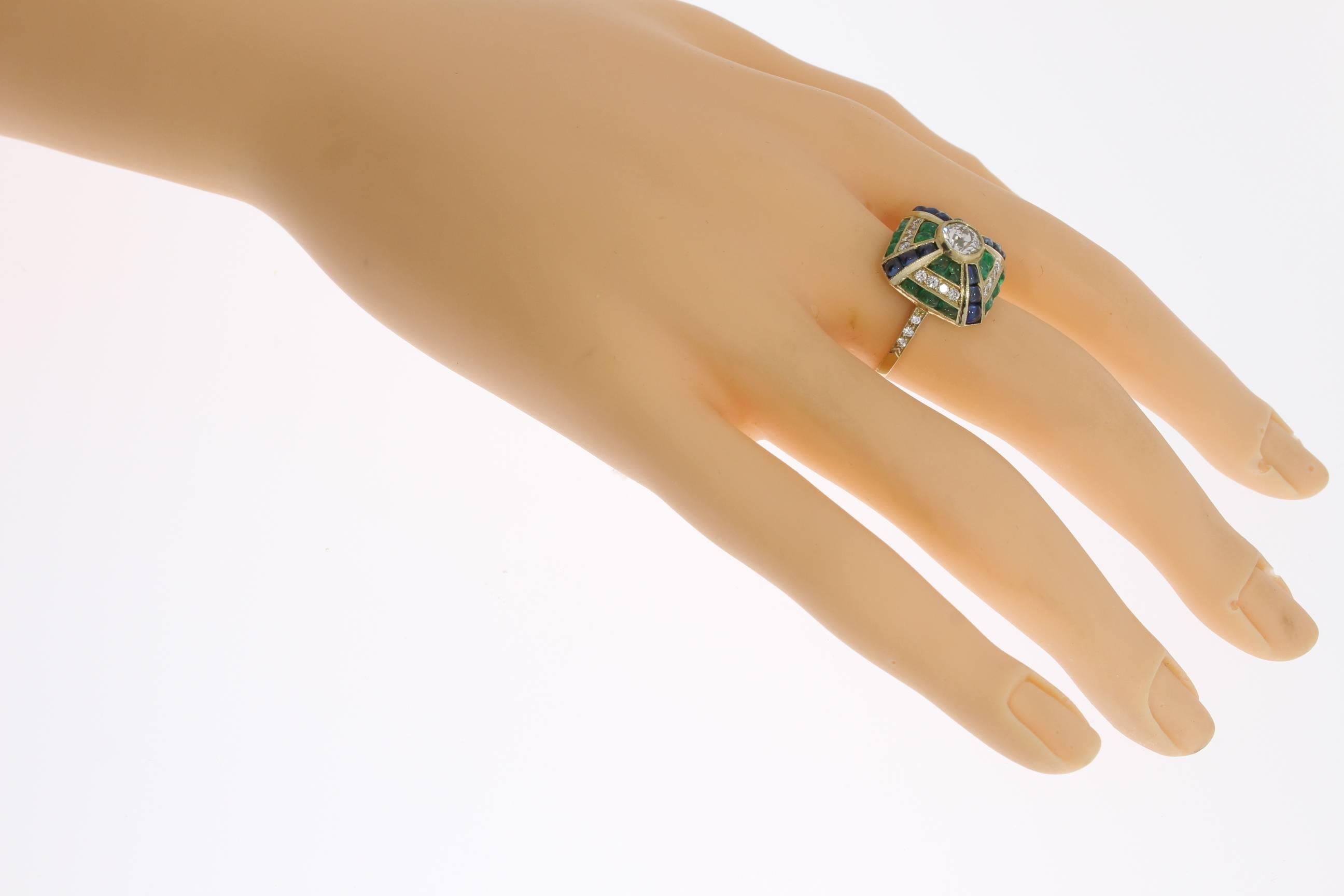 Emerald Sapphire Diamond Gold Cluster Ring 2