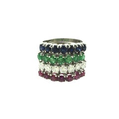 Emerald, Sapphire, Diamond, Ruby Stackable 4-Piece Ring Set