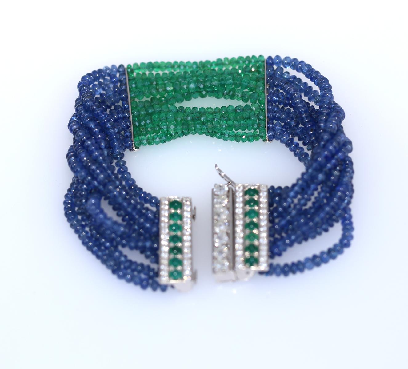 Armband mit Smaragd-Saphir-Diamanten, 1970 im Zustand „Gut“ im Angebot in Herzelia, Tel Aviv