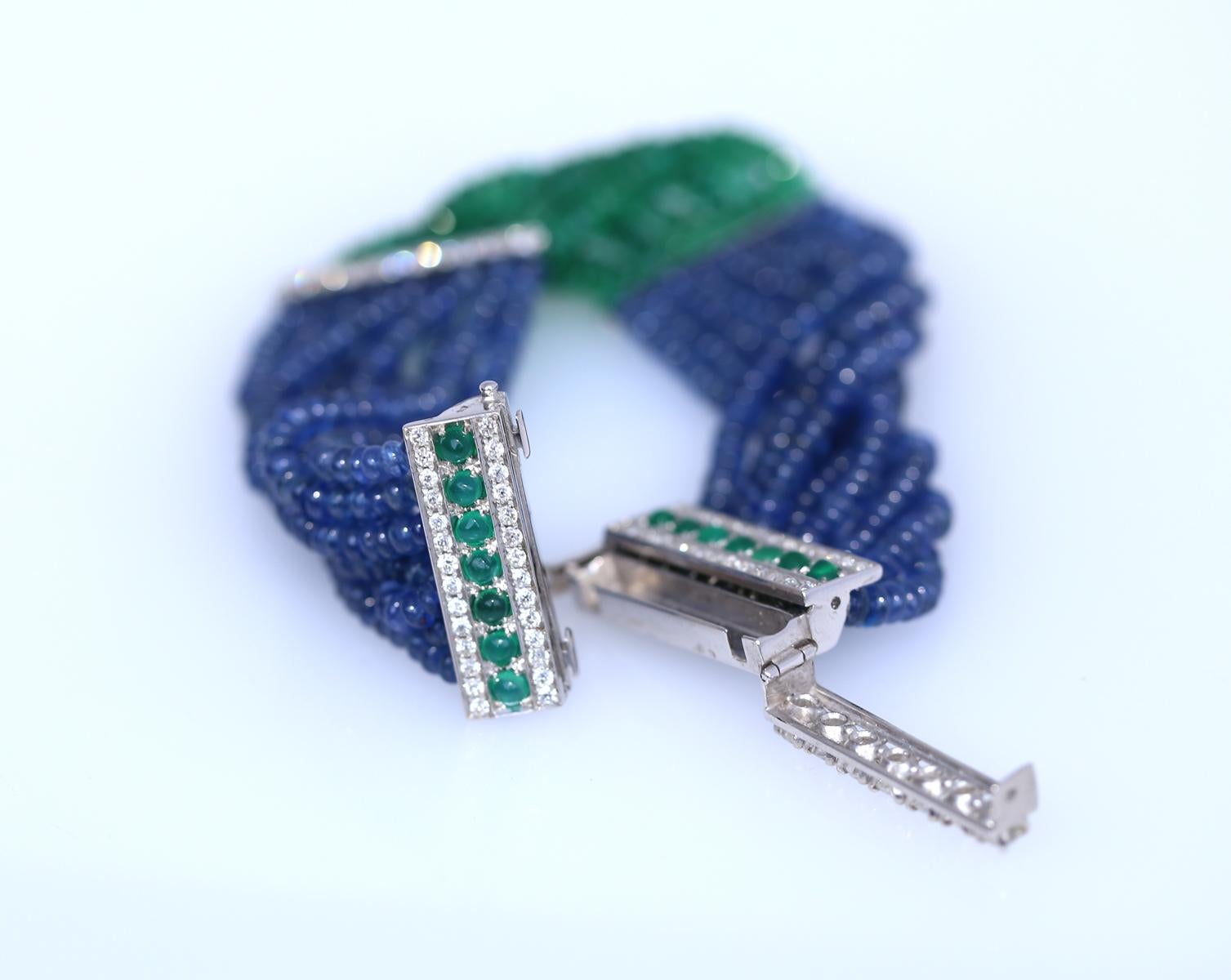 Women's Emerald Sapphire Diamonds Bracelet, 1970 For Sale