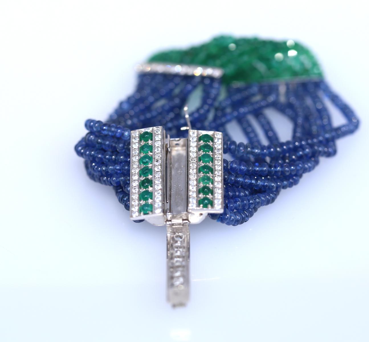 Emerald Sapphire Diamonds Bracelet, 1970 For Sale 1
