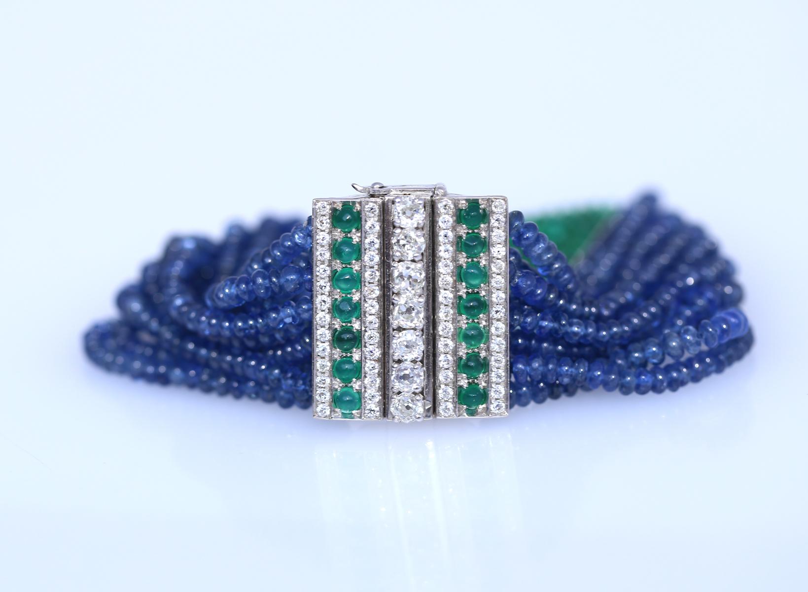 Emerald Sapphire Diamonds Bracelet, 1970 For Sale 2