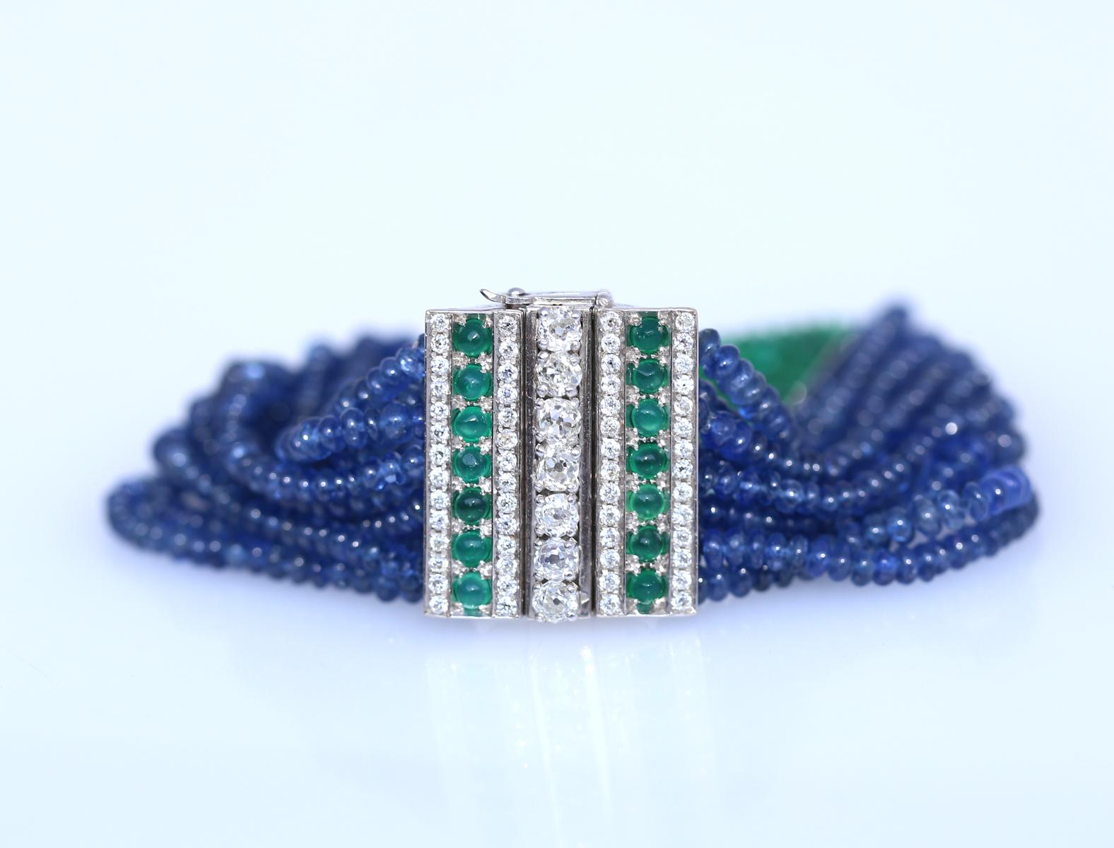 Emerald Sapphire Diamonds Bracelet, 1970 For Sale 3