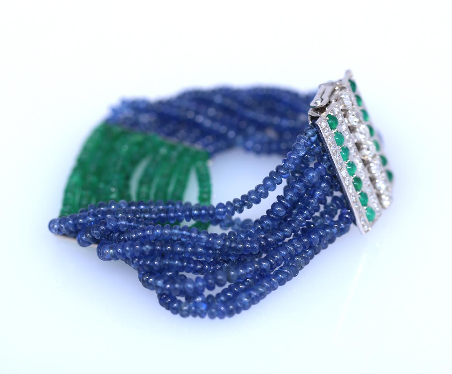 Emerald Sapphire Diamonds Bracelet, 1970 For Sale 4