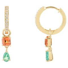 Orecchini a cerchio con zaffiro smeraldo per donna in oro giallo massiccio 14k