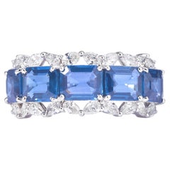 Emerald Sapphire Natural Diamond Eternity Band in 14K Solid Gold (Certified)