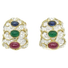 Smaragd-, Saphir-, Rubin- und Diamant-Ohrringe aus 18k Gelbgold