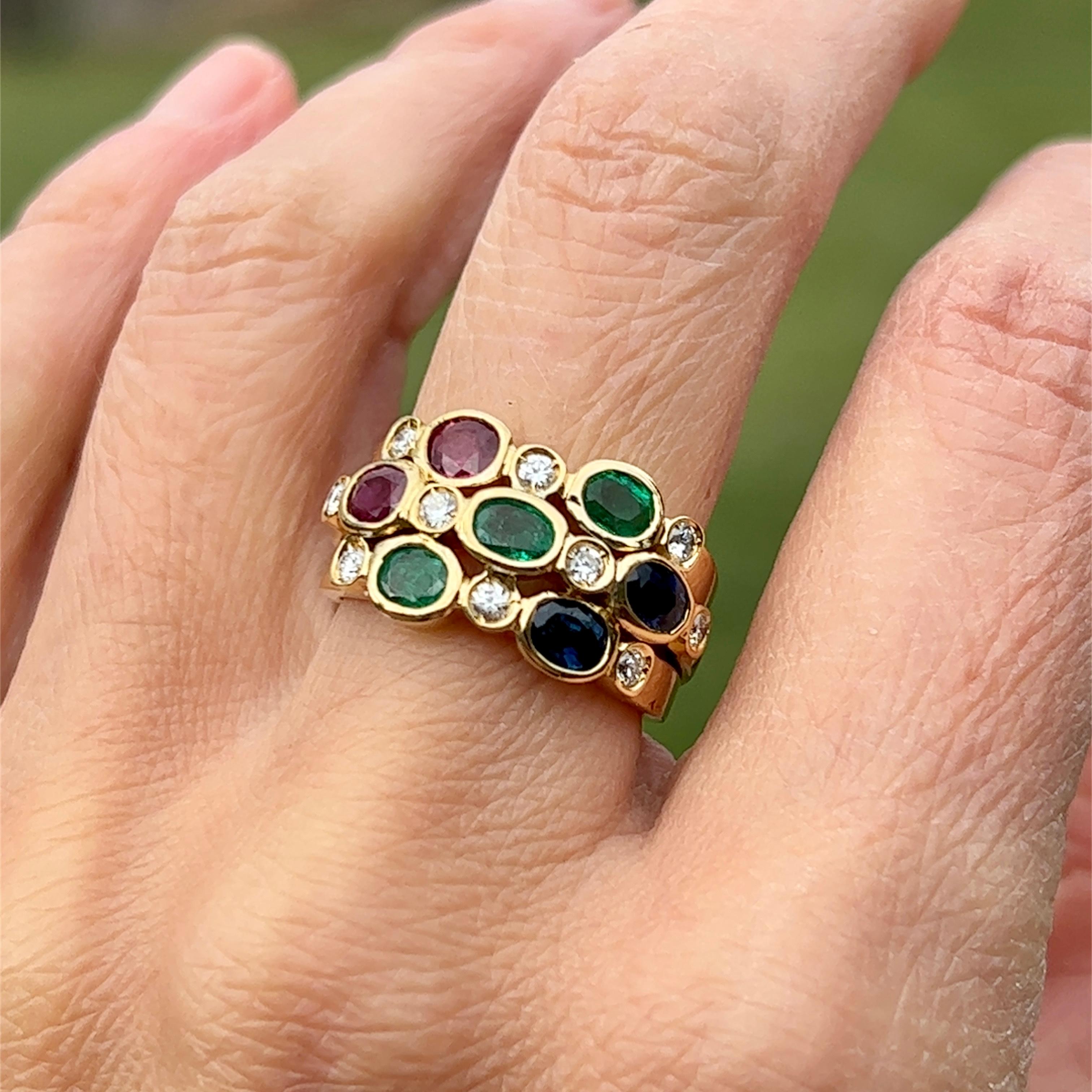 Emerald, Sapphire, Ruby and Diamond Ring in 18K Gold 4