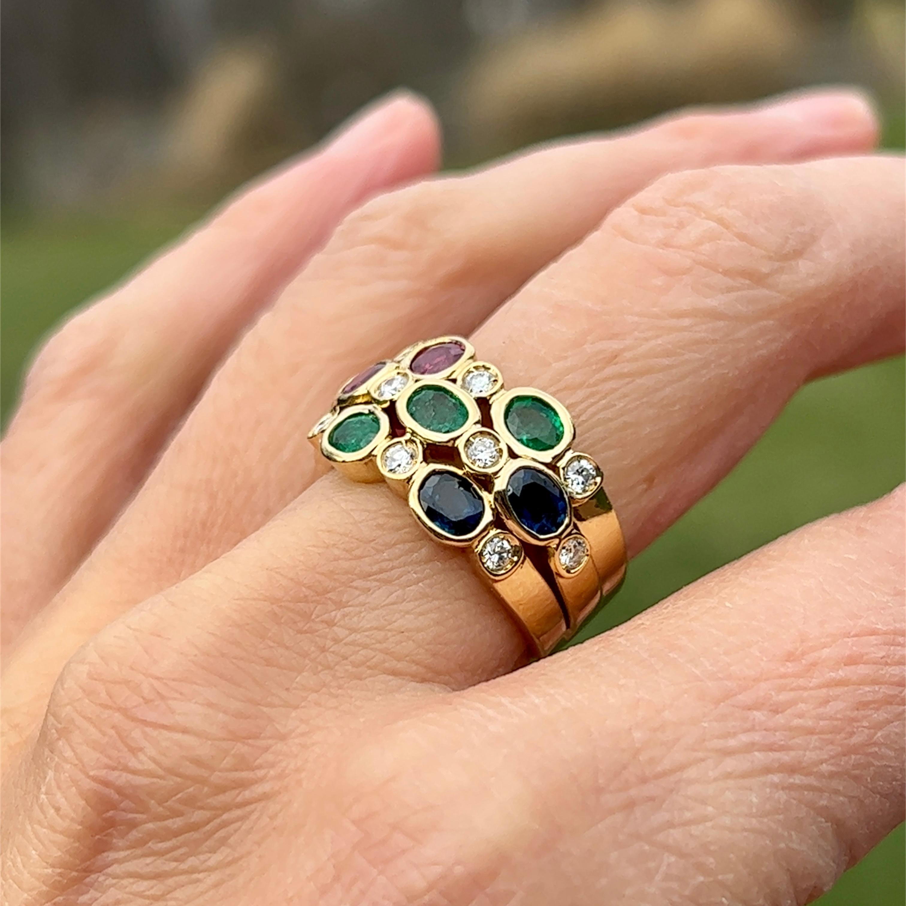 Emerald, Sapphire, Ruby and Diamond Ring in 18K Gold 5