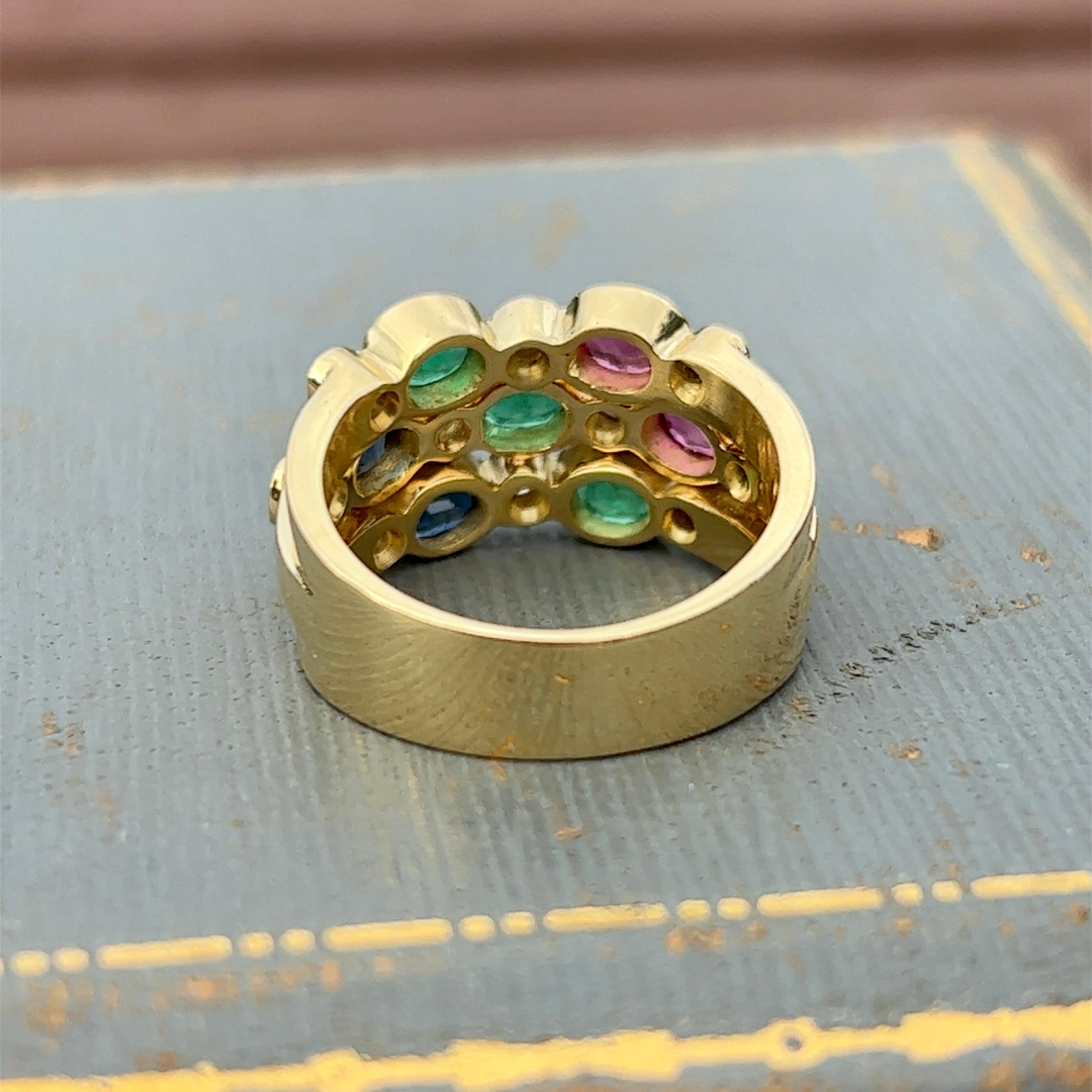 Emerald, Sapphire, Ruby and Diamond Ring in 18K Gold 3