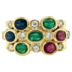 Emerald, Sapphire, Ruby and Diamond Ring in 18K Gold