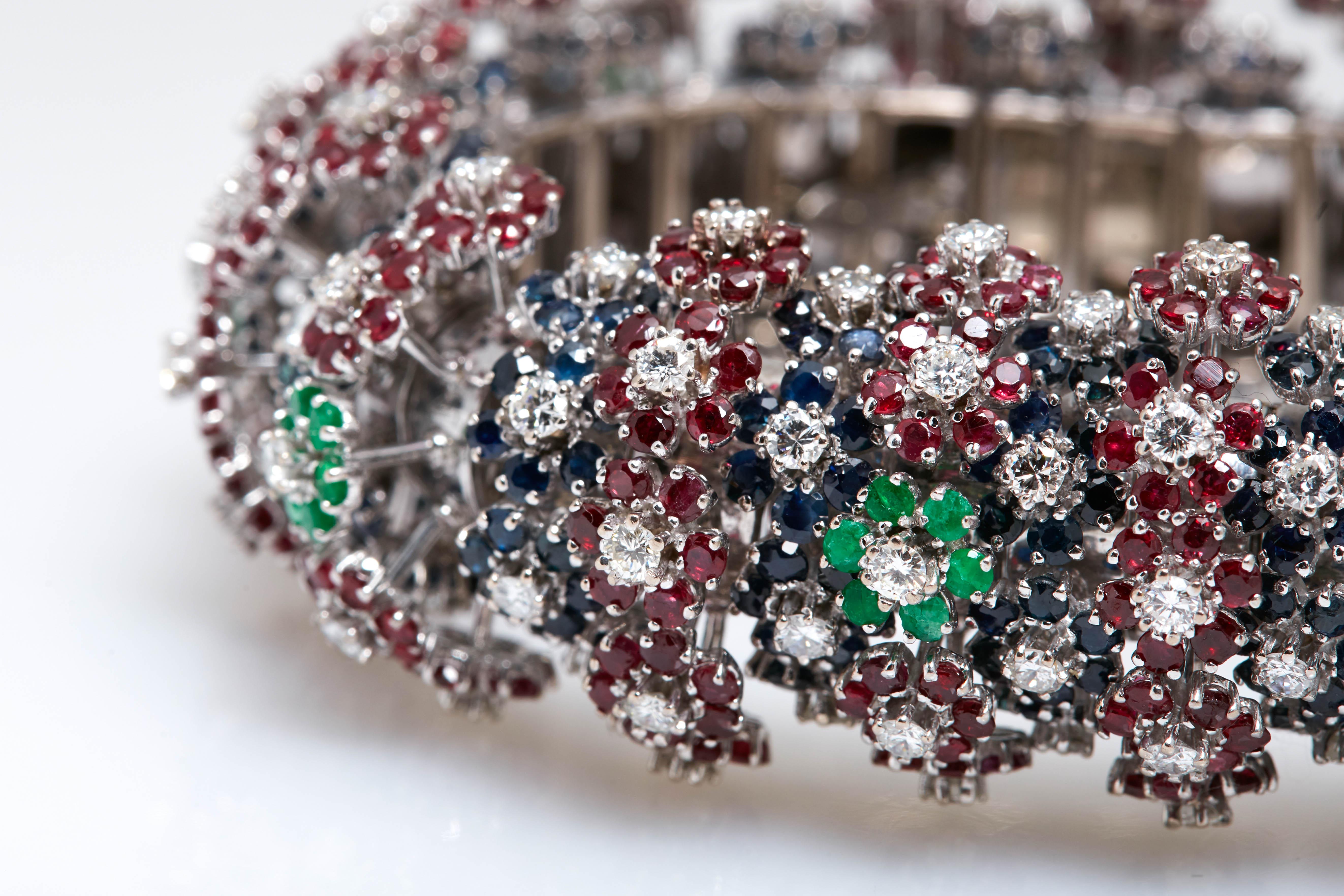 Emerald Sapphire Ruby Diamond Bracelet In Good Condition For Sale In New York, NY
