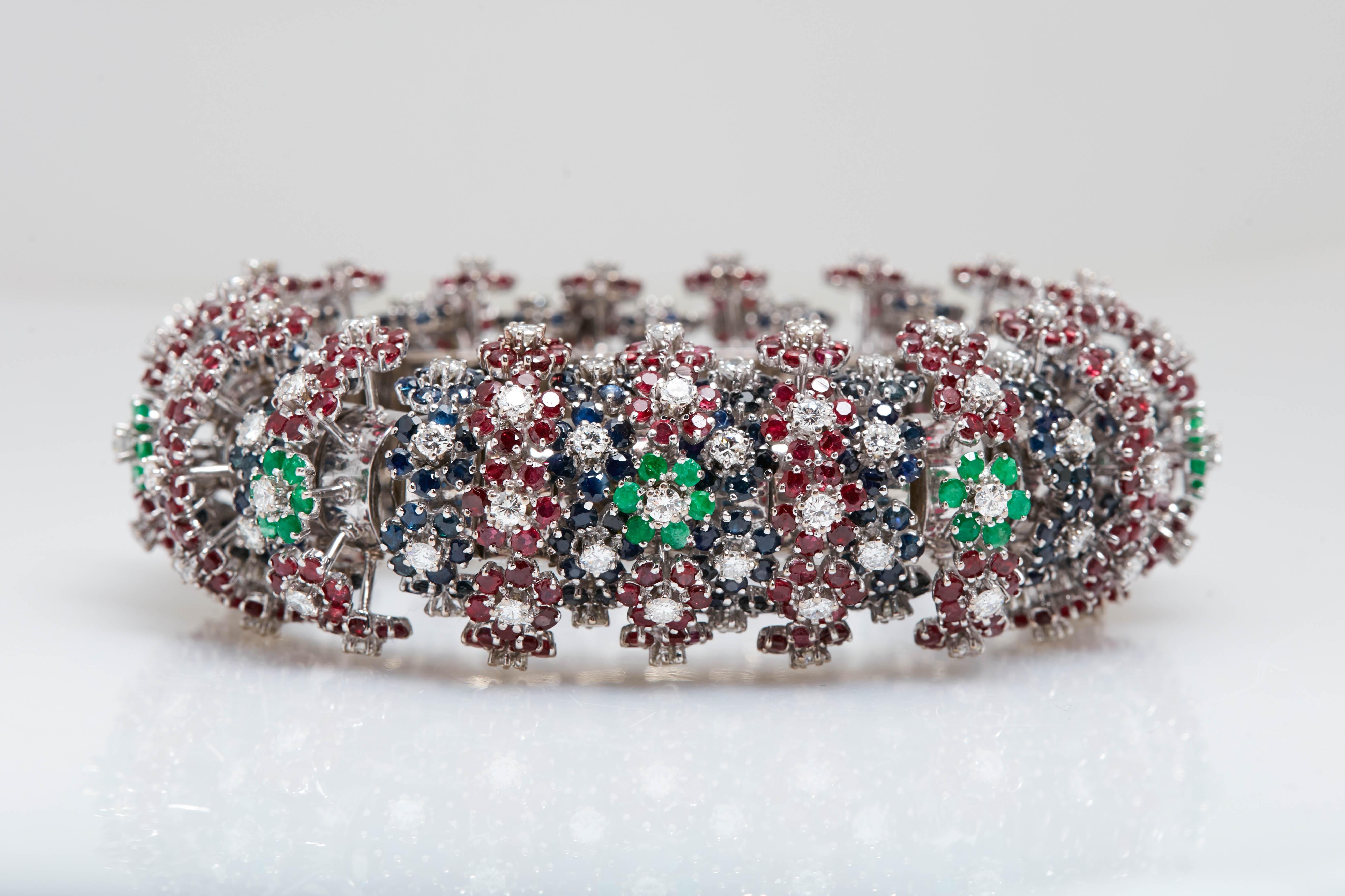 Women's or Men's Emerald Sapphire Ruby Diamond Bracelet For Sale