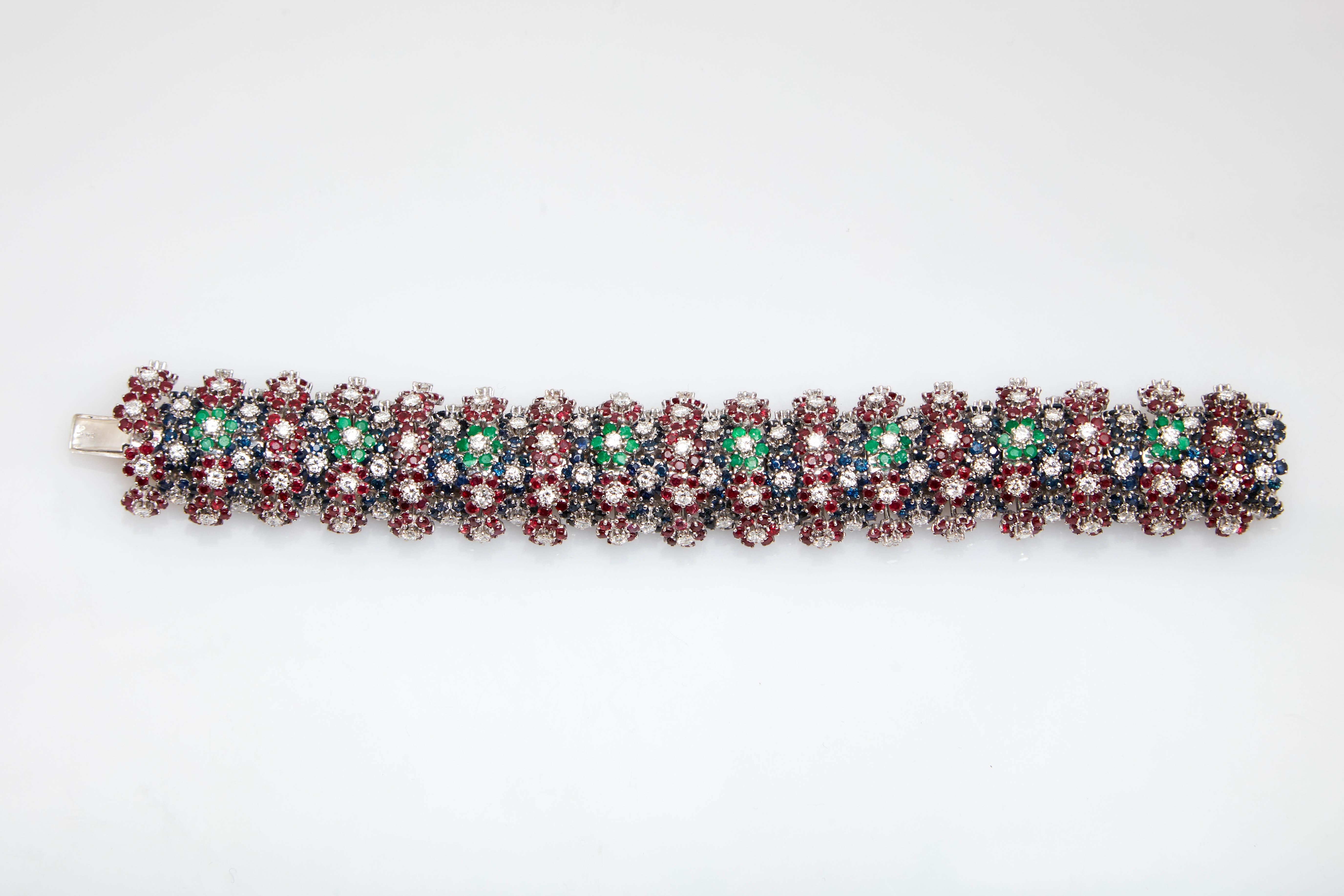 Emerald Sapphire Ruby Diamond Bracelet For Sale 1