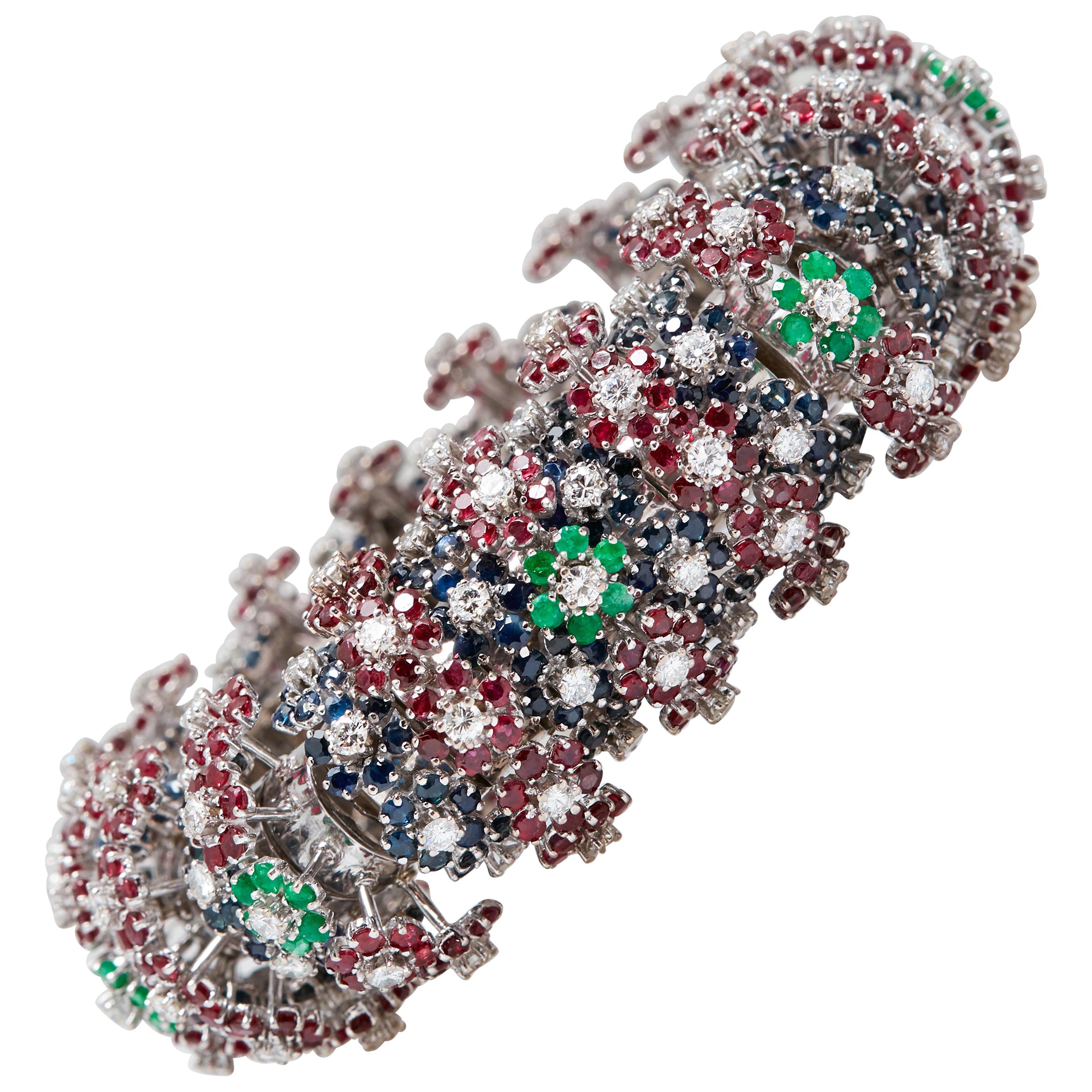 Emerald Sapphire Ruby Diamond Bracelet For Sale