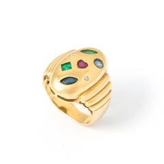 Emerald Sapphire Ruby Diamond Yellow Gold 18K Ring