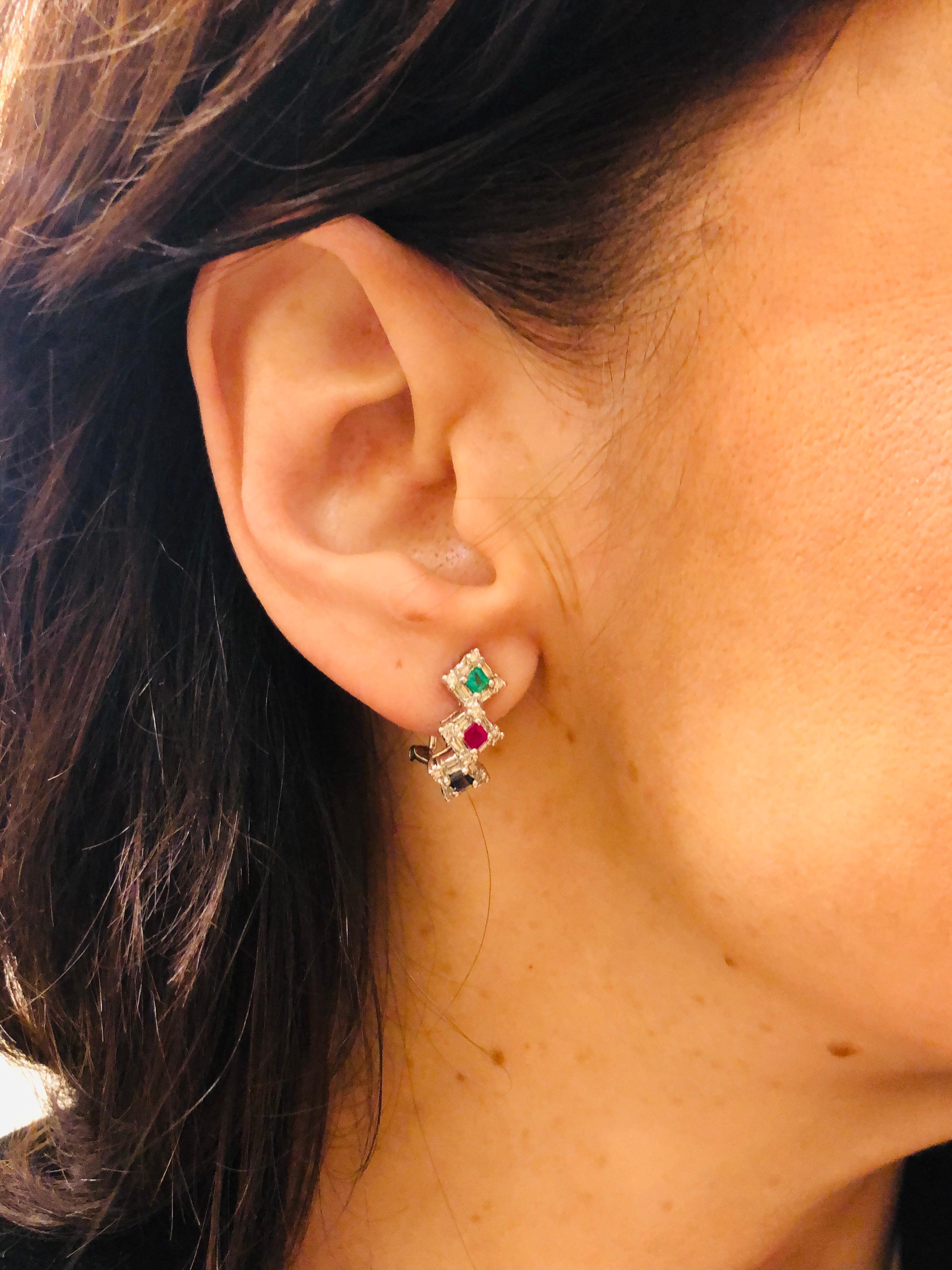 Women's or Men's Diamond, Emerald, Sapphire, Ruby Half Hoop Clip-On 14K Gold Earrings