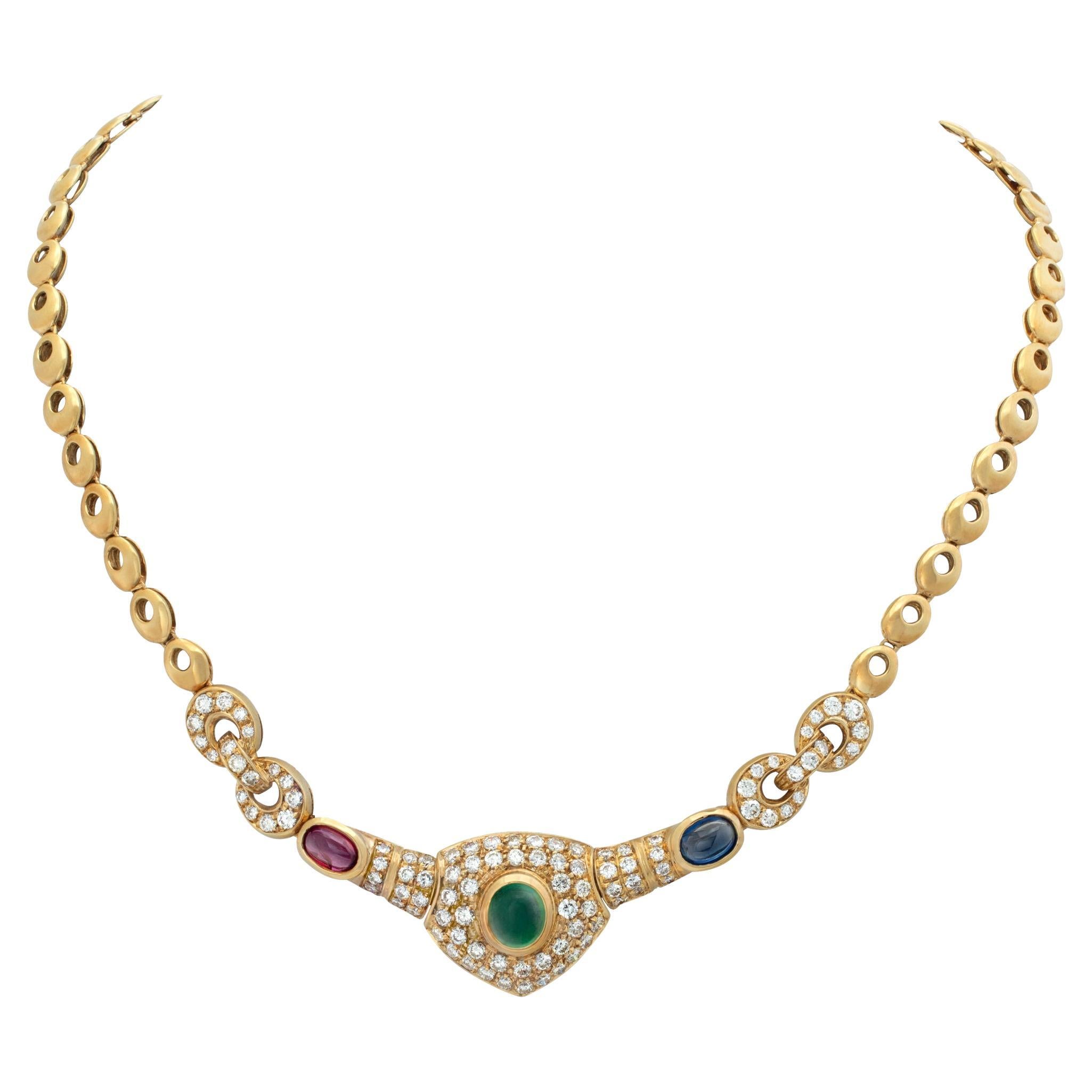 Emerald, Sapphire & Ruby Necklace with Diamonds in 18k