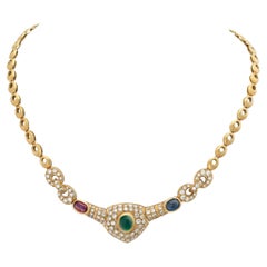 Emerald, Sapphire & Ruby Necklace with Diamonds in 18k