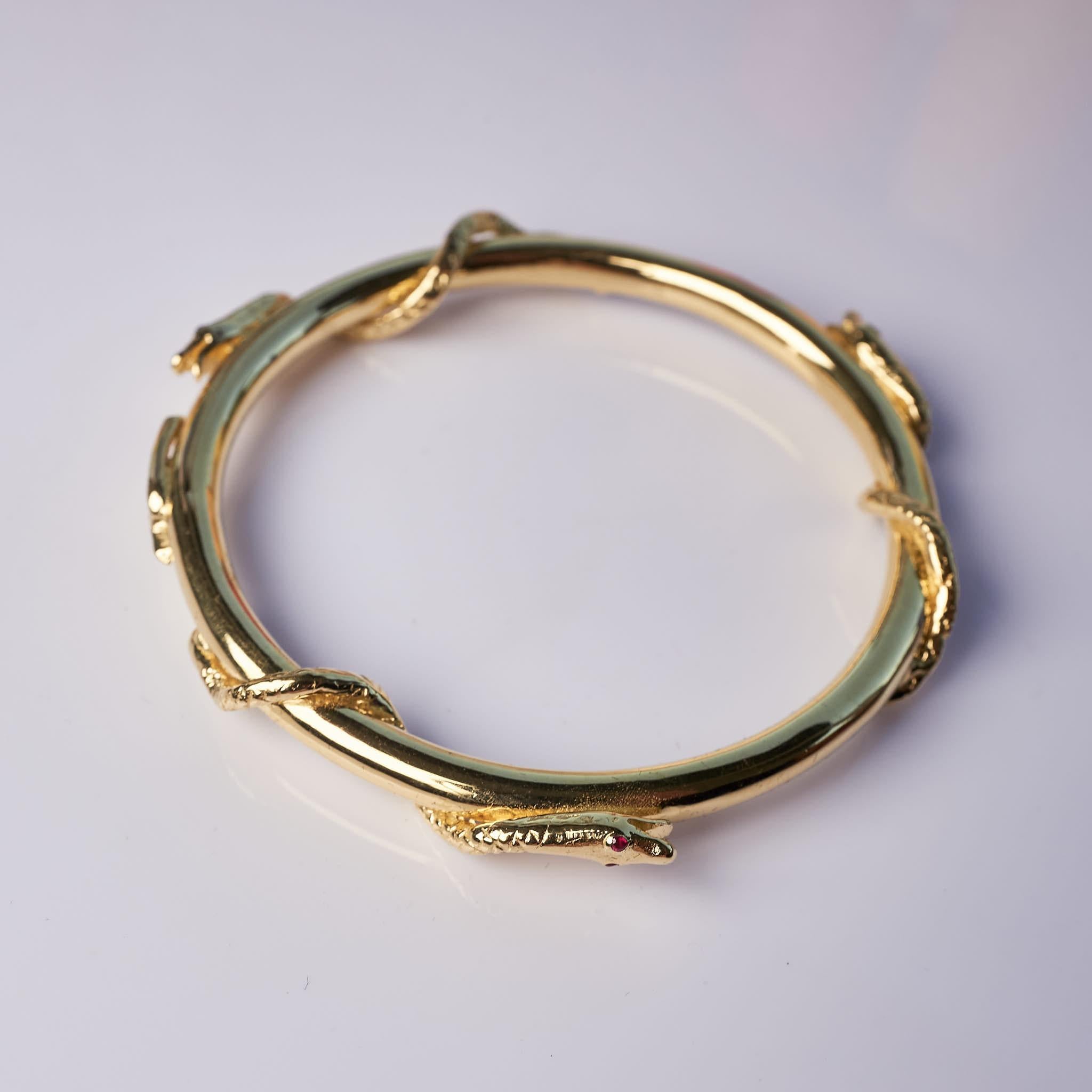 Emerald Sapphire Ruby Snake Bangle Gold Vermeil Bracelet J Dauphin For Sale 7