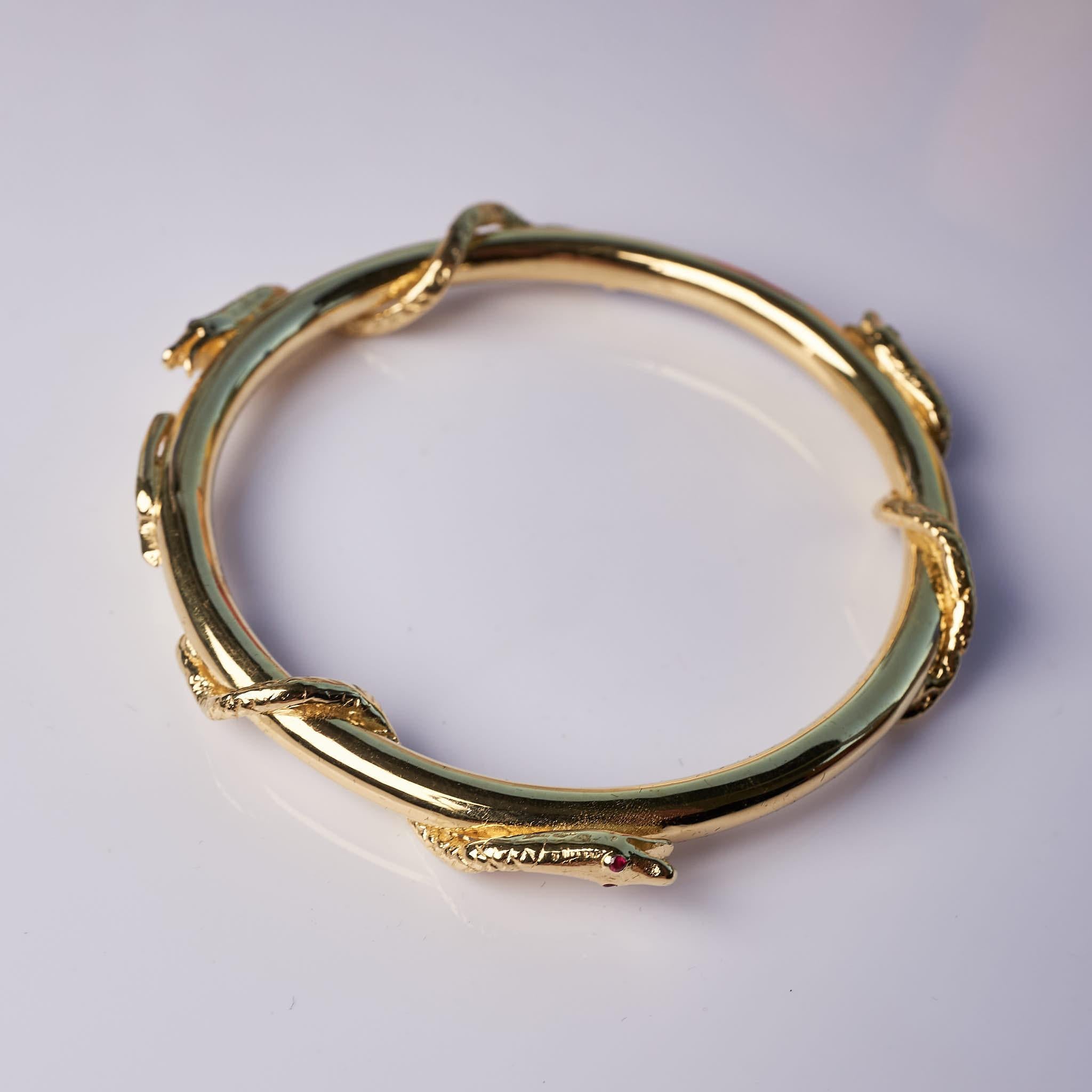Victorian Emerald Sapphire Ruby Snake Bangle Gold Vermeil Bracelet J Dauphin For Sale