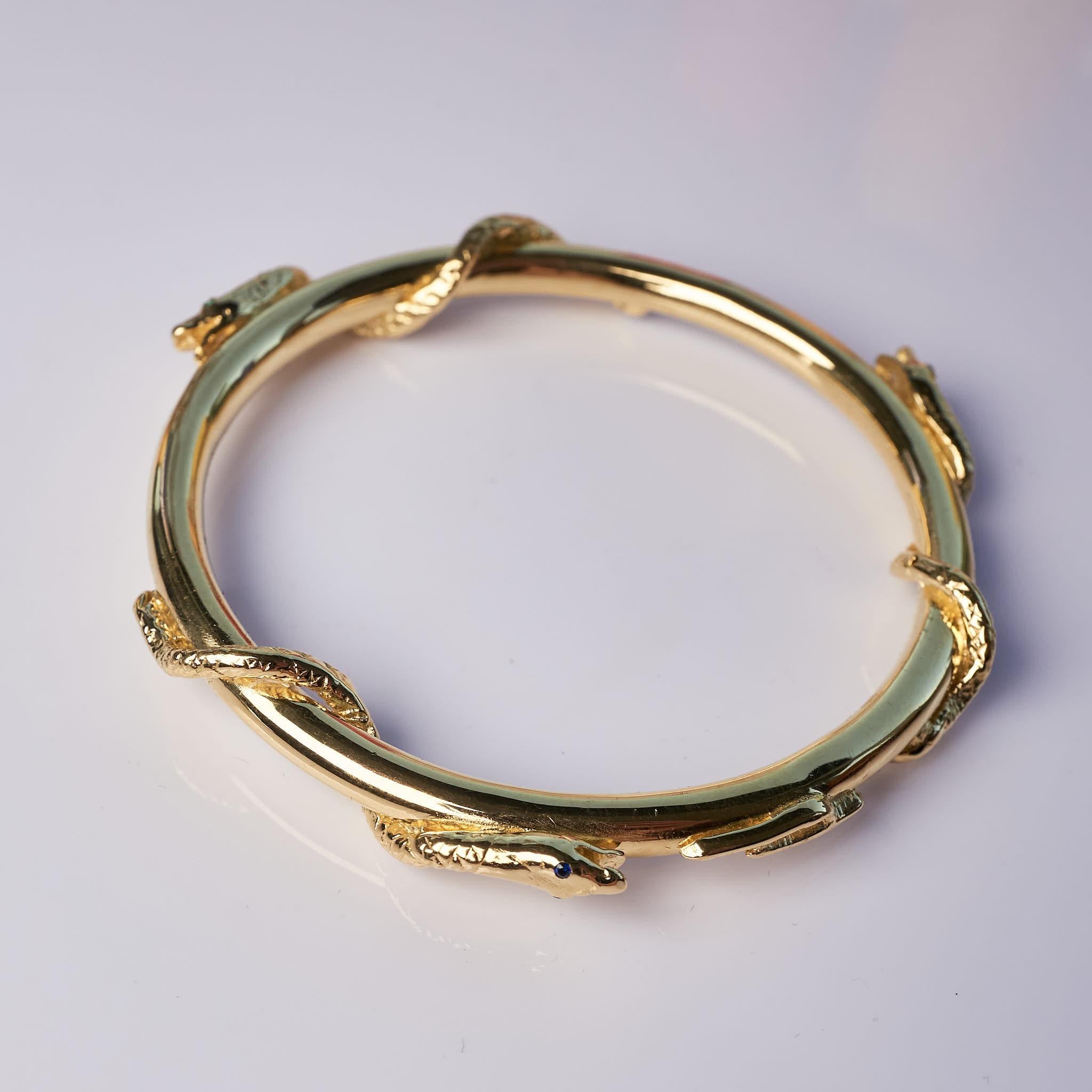 Round Cut Emerald Sapphire Ruby Snake Bangle Gold Vermeil Bracelet J Dauphin For Sale
