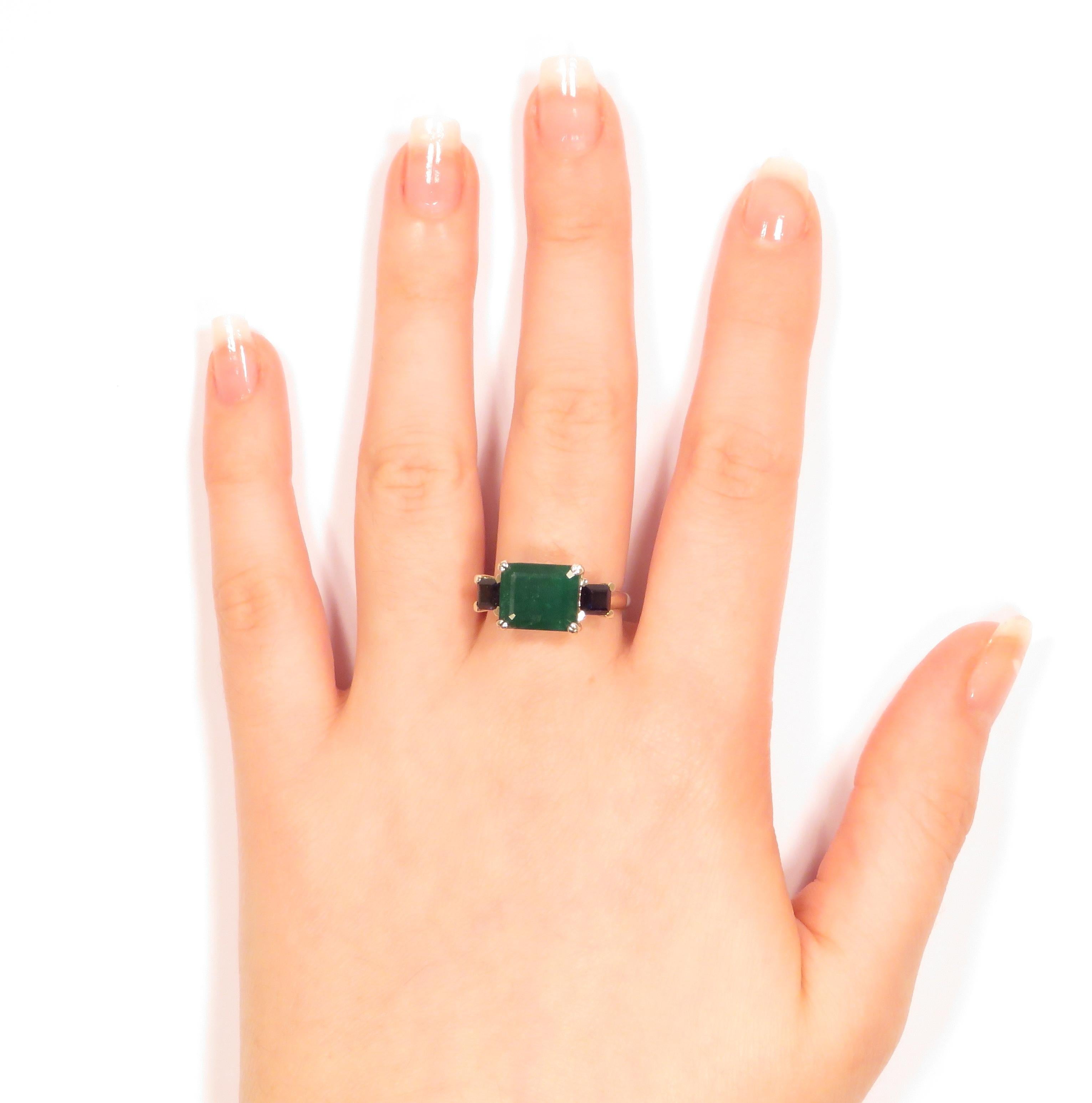 Emerald Cut Emerald sapphires white gold engagement ring  For Sale