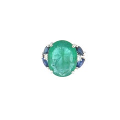 Emerald Sapphires Diamonds 18 Karat White Gold Cocktail Ring