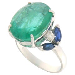 Emerald Sapphires Diamonds 18 Karat White Gold Cocktail Ring