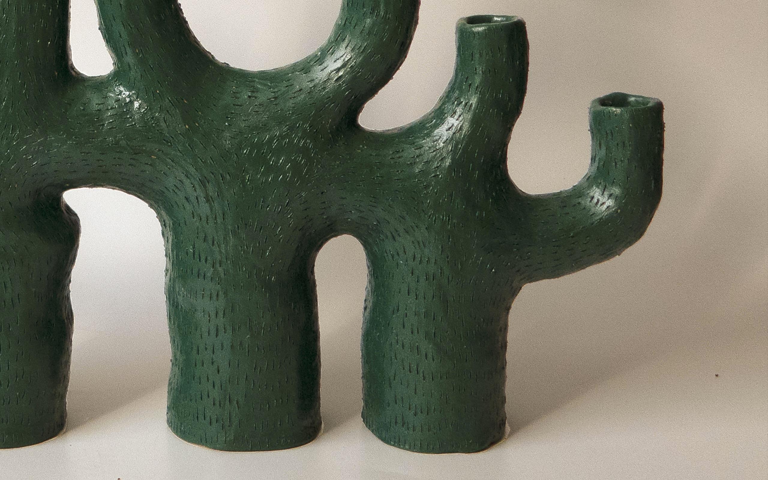 Hand-Crafted Emerald Sea Candelabra Ceramic 