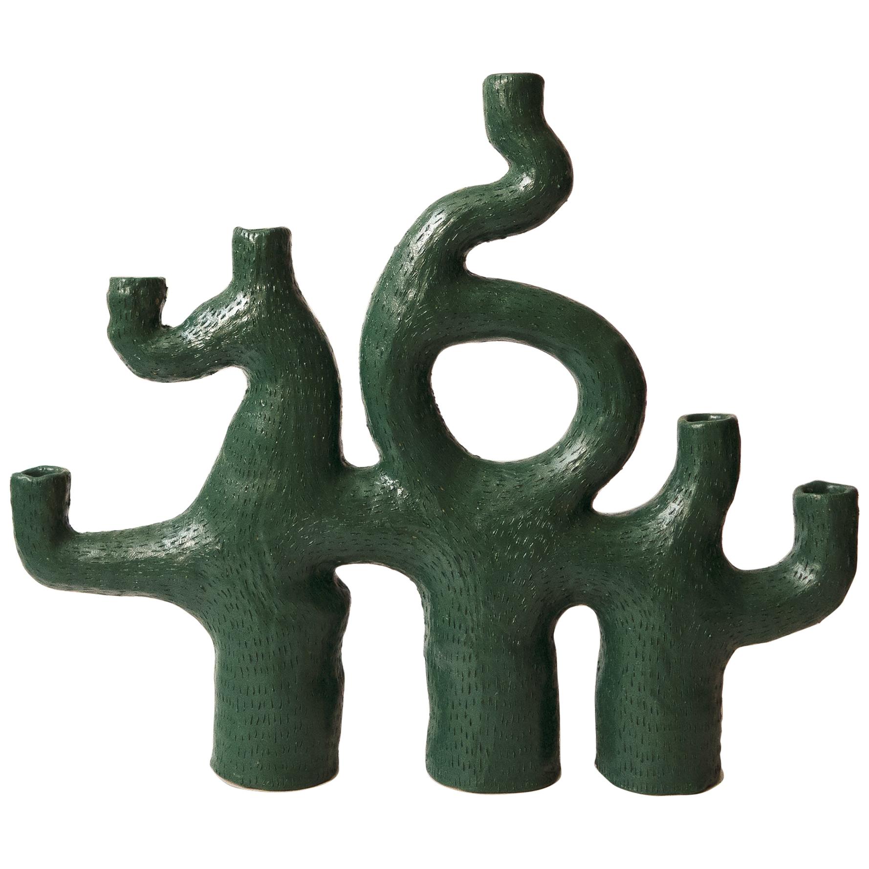 Emerald Sea Candelabra Ceramic "Six Arms Three Legs" by Jan Ernst de Wet For Sale