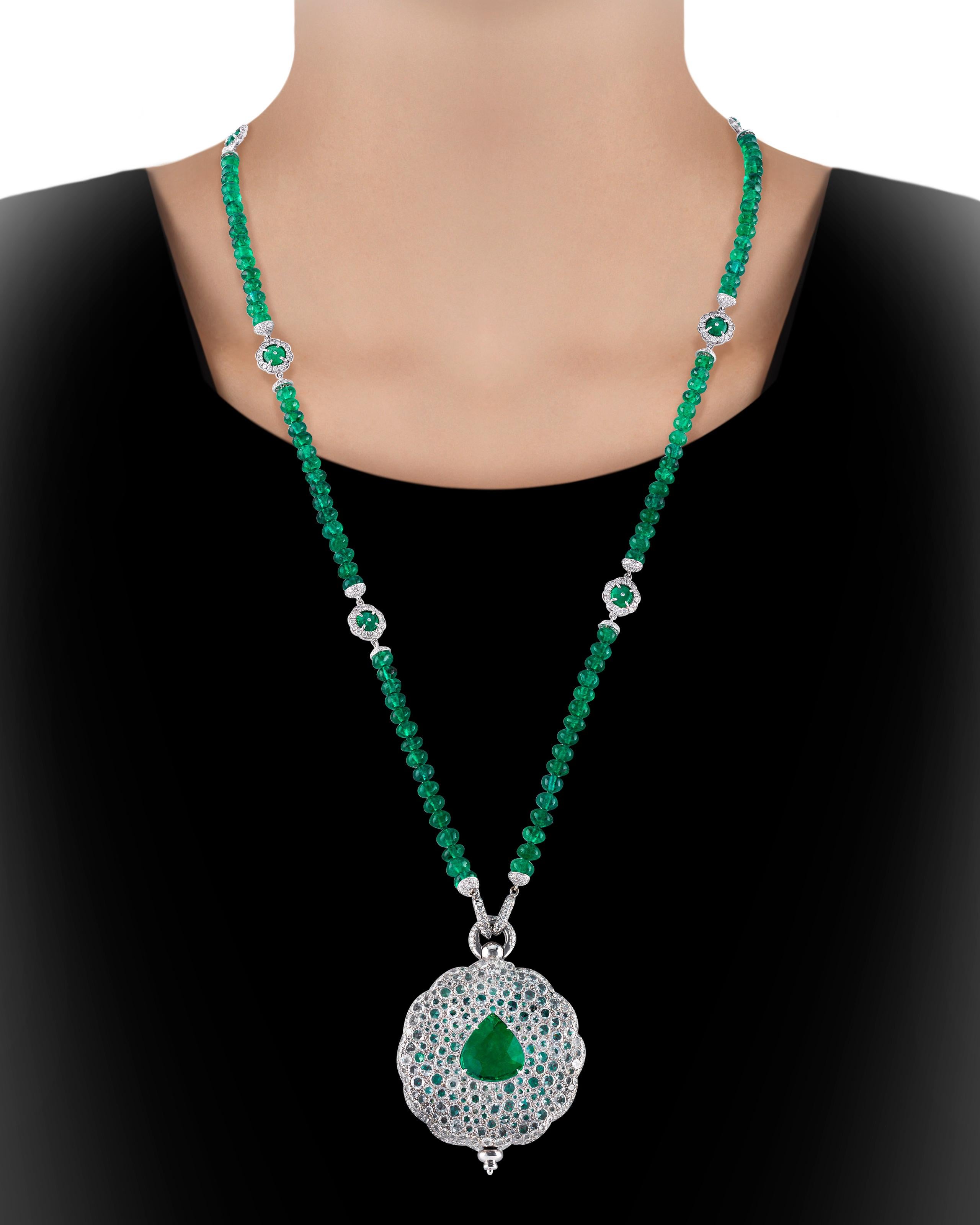 Emerald Secret Fan Necklace and Ring Set, 112.27 Carat 3