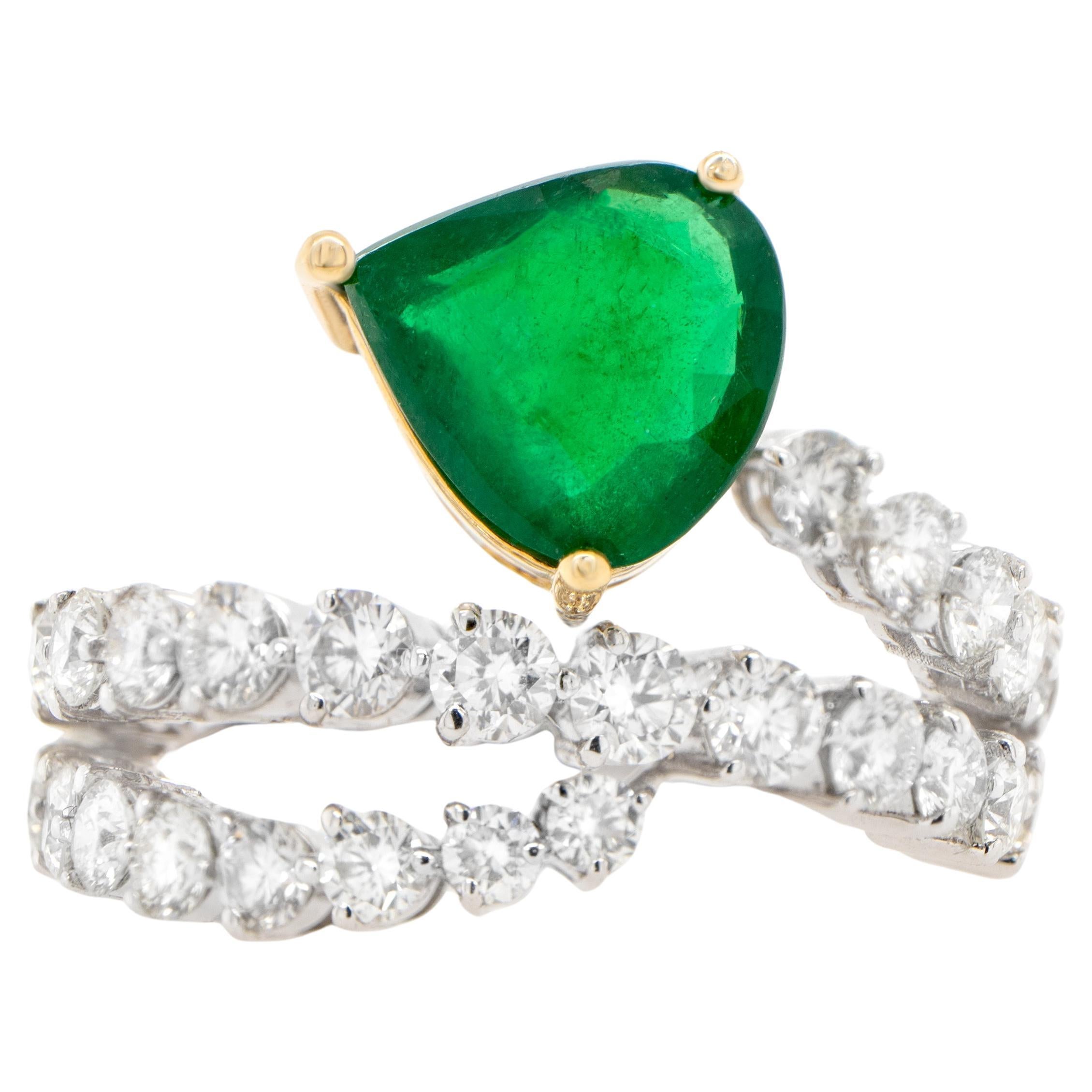 Emerald Serpent Ring With Diamonds 3.41 Carats 18K Gold