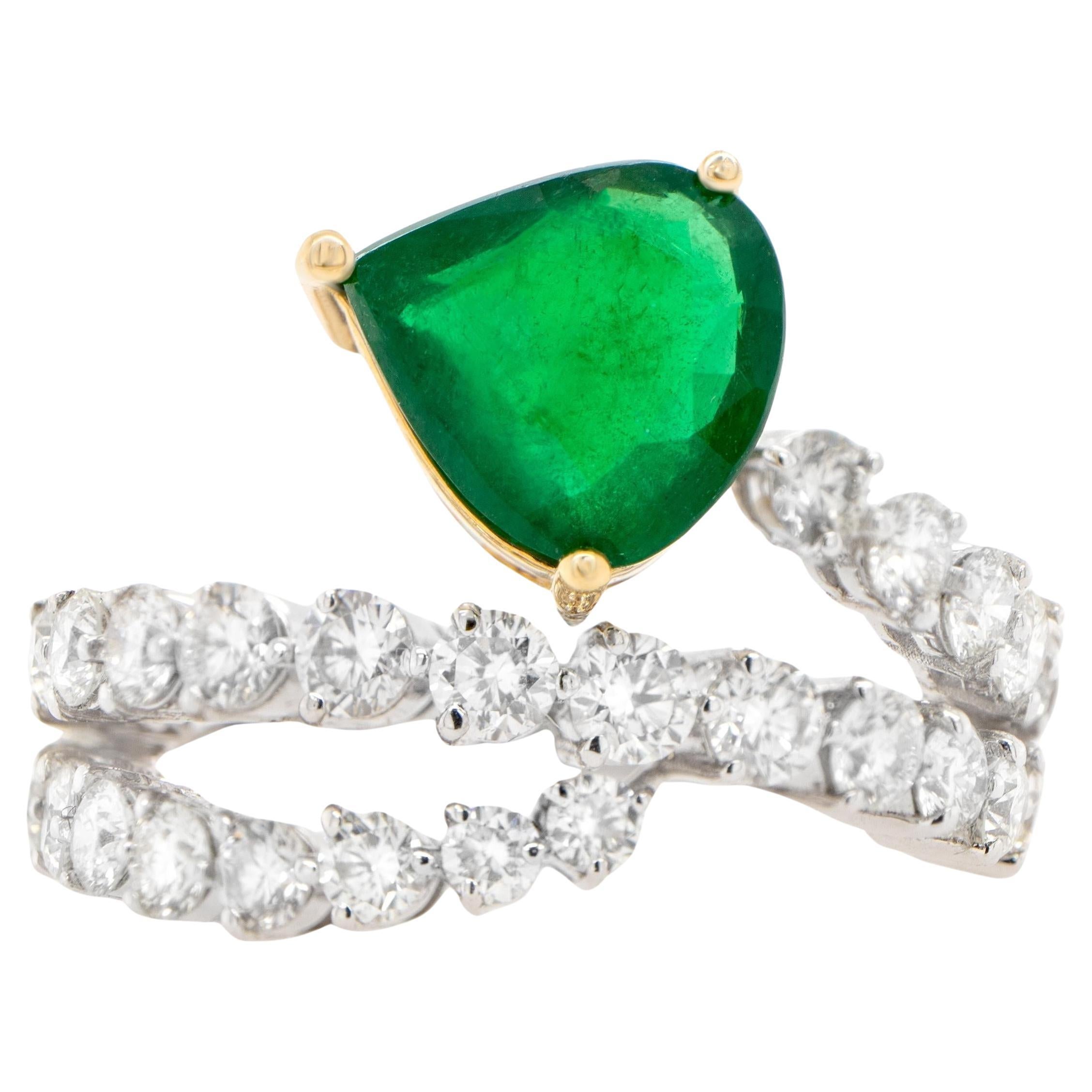 Emerald Serpent Ring With Diamonds 3.41 Carats 18K Gold